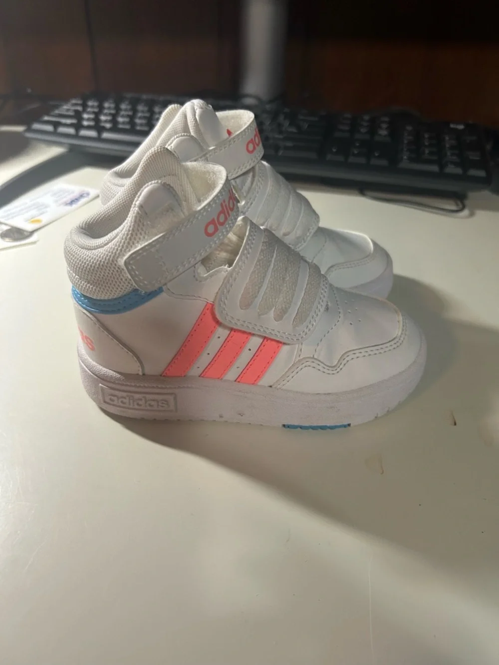 adidas Toddler White Sneakers with Pink Logo Accents - Picture 2 of 4